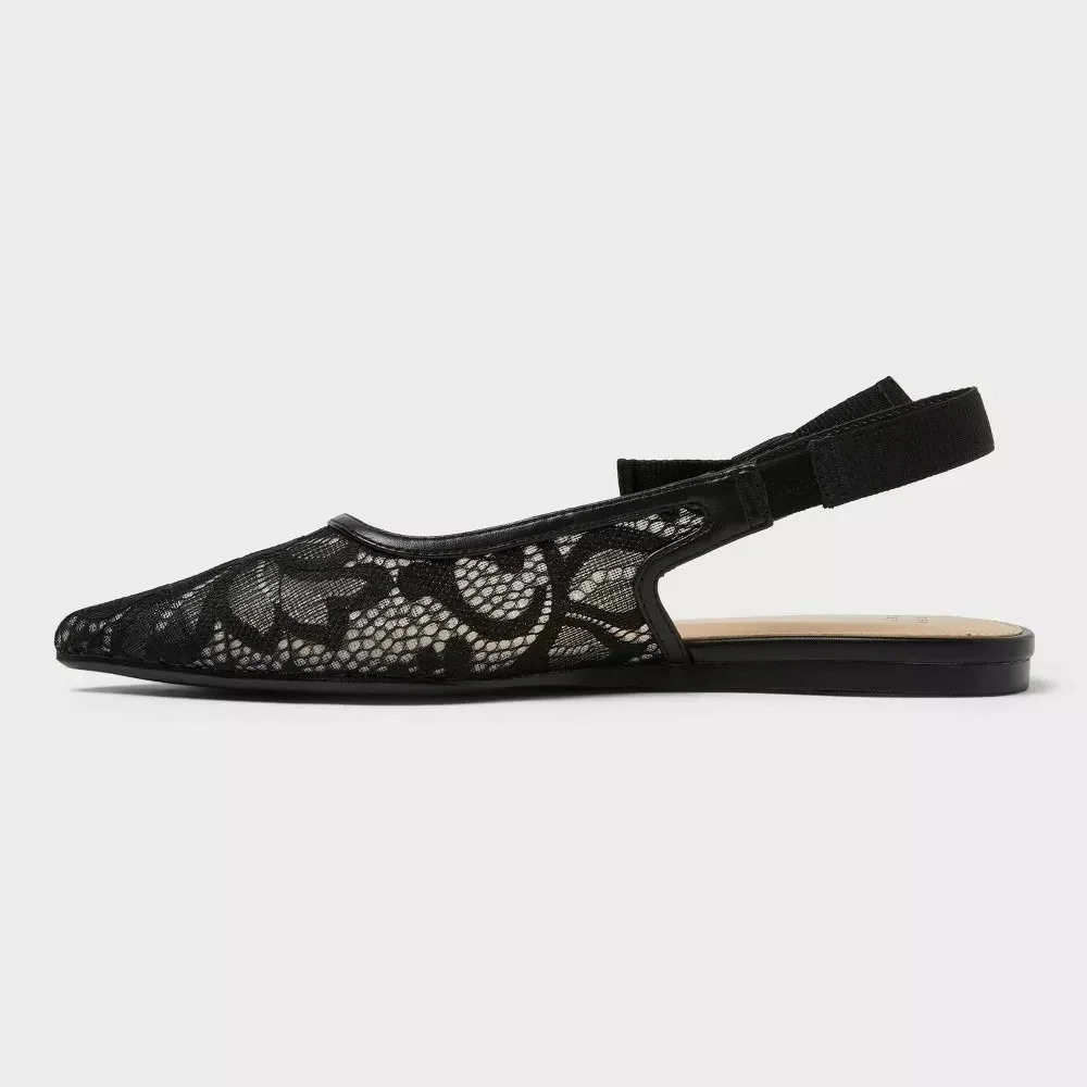A New Day Women's London Lace Bow Slingback Flats Black Size 6 New With Tags